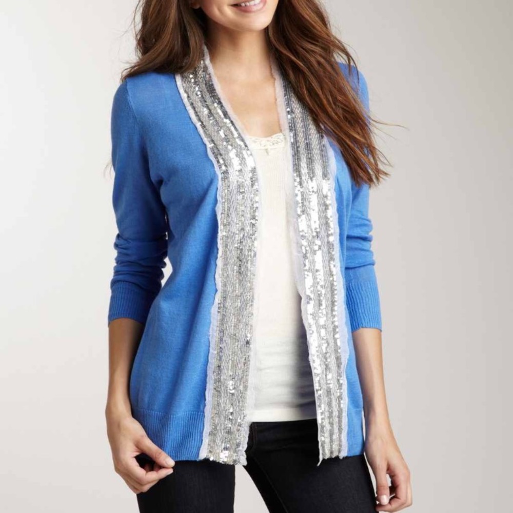 Love token sequin trim cardigan